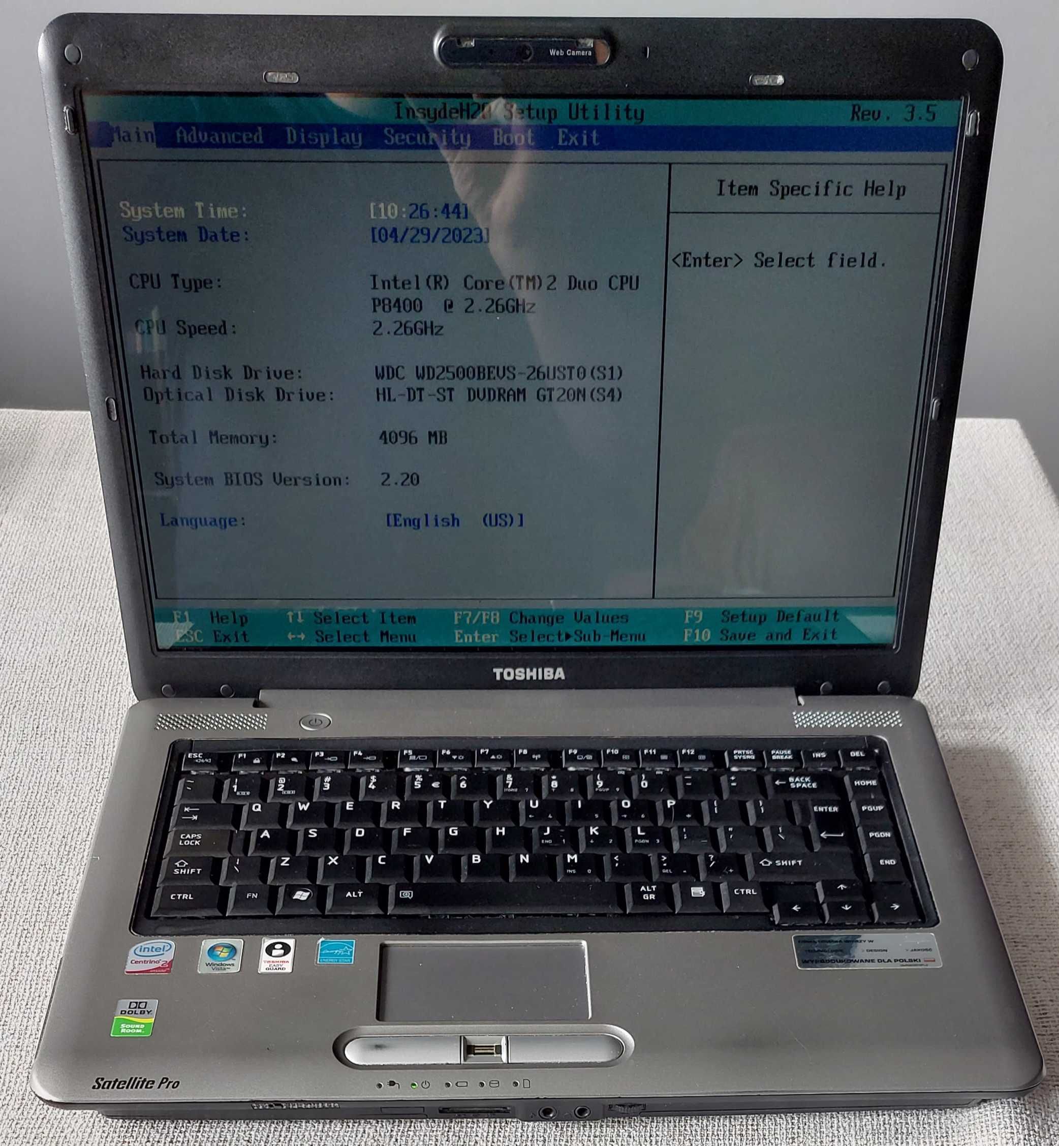 Laptop Toshiba Satellite Pro A300-1GT/Windows 10/Microsoft Office 2007