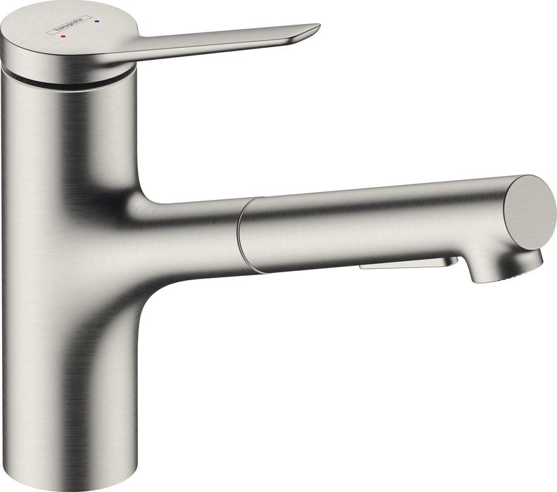 Bateria kuchenna z wyciąganą wylewką Hansgrohe Zesis M33, srebrny