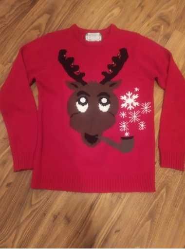 Świąteczny Sweter z reniferem S/M dzwonki