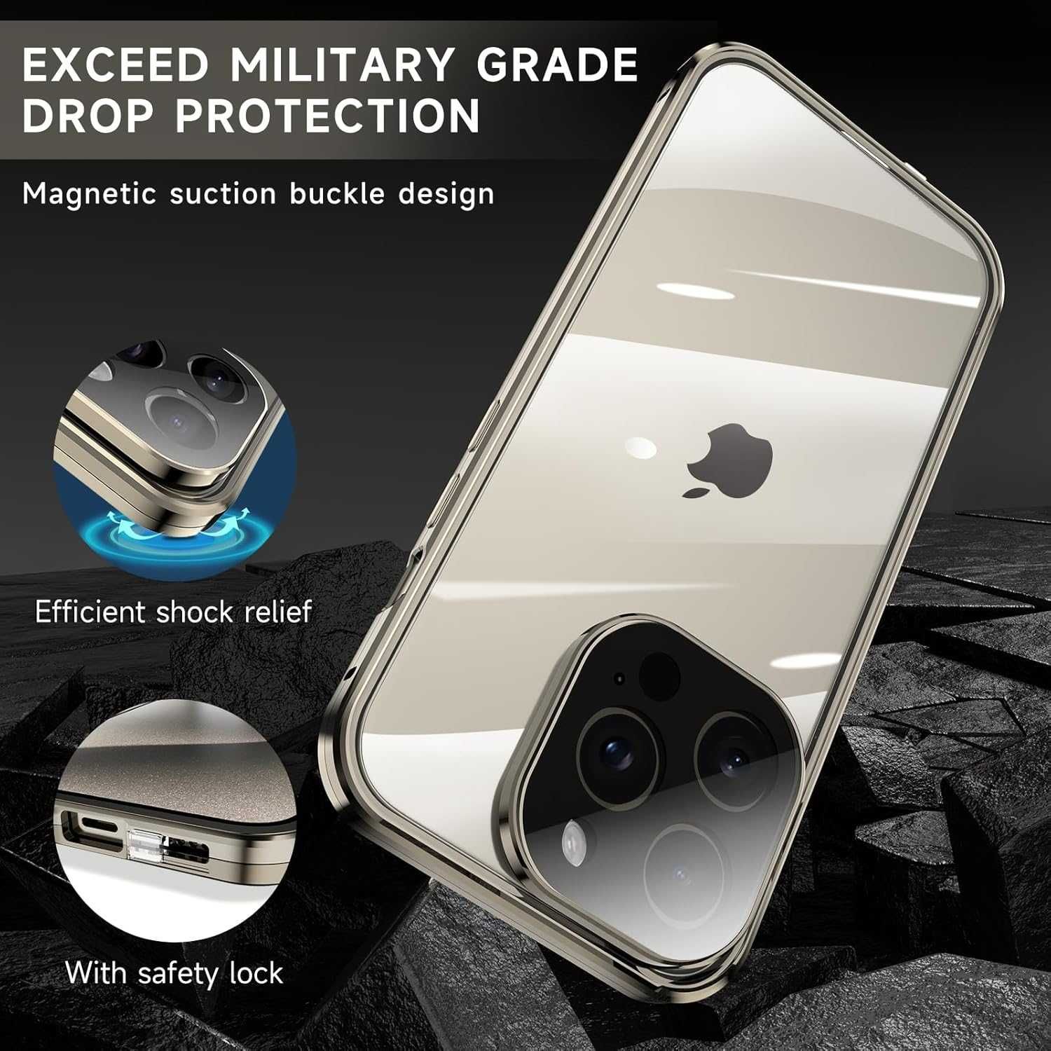 Magnetyczne Etui do iPhone 15 Pro osłona aparatu ze szkła hartowanego