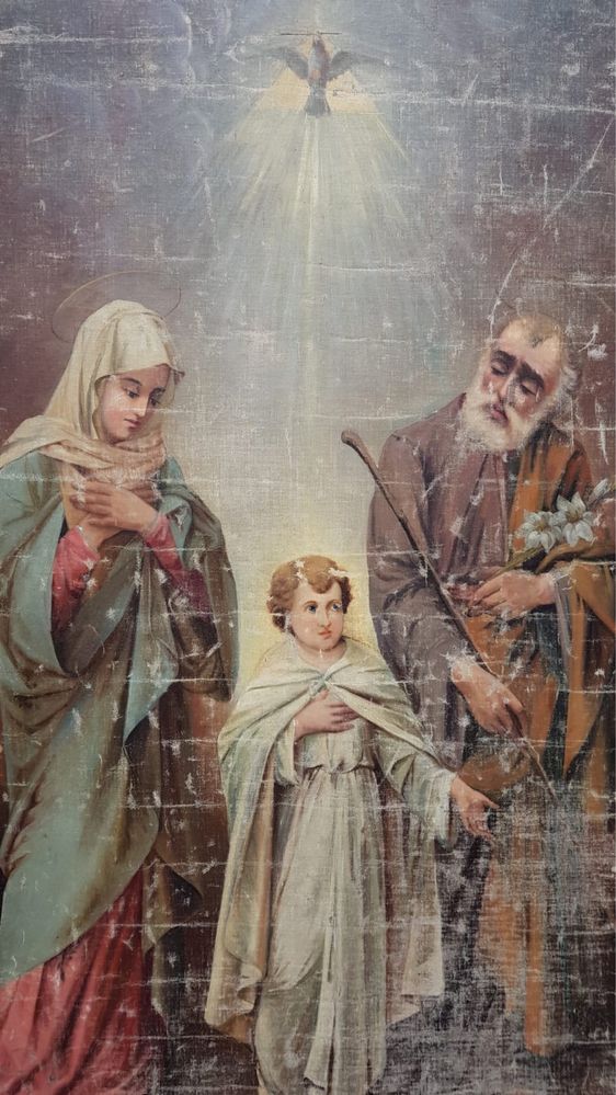 Stary obraz Święta Rodzina, obraz olejny - bardzo duży, autor nieznany