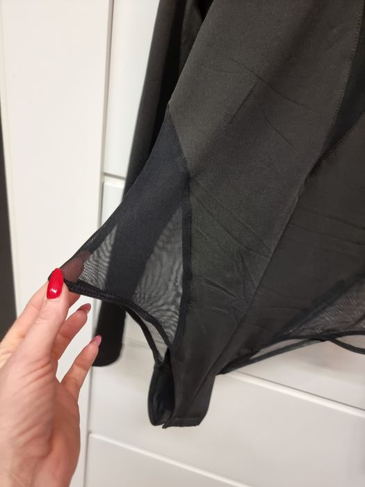 Seksowne eleganckie Body z długim rękawem dekold siateczka tiu S 36