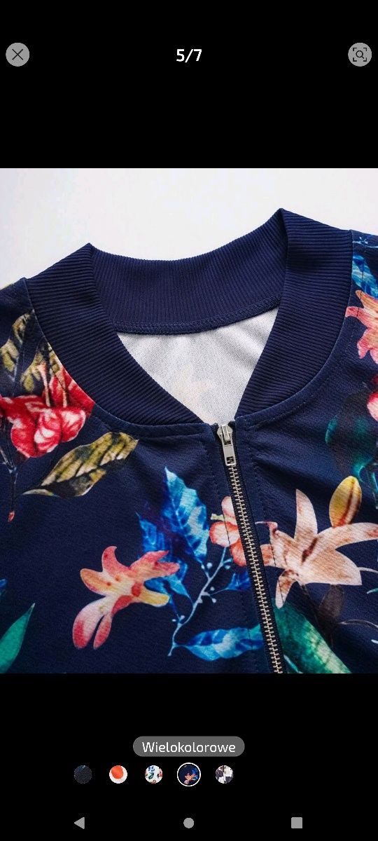 Bluza granatowa na zamek w kwiaty