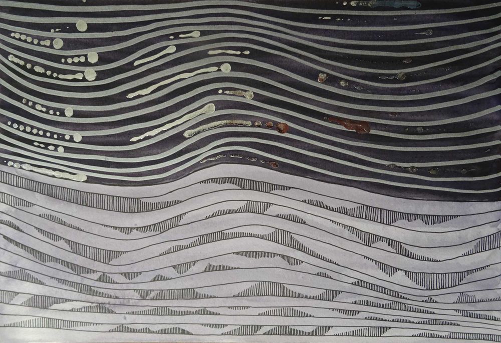 Akwarela Obraz  Abstrakcja pt. Srebrne Myśli 26x18 cm