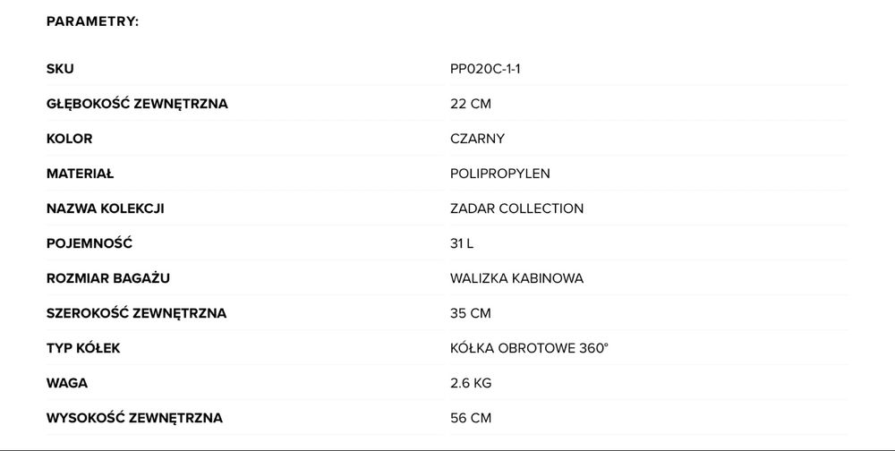 Czarna walizka kabinowa z polipropylenu Puccini Zadar Collection