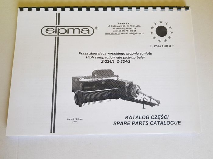 Katalog części prasa SIPMA Z-224/1 i Z-224/2