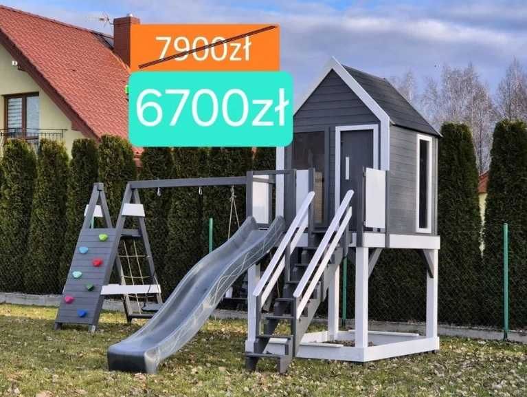 Nowoczesny plac zabaw dla dzieci mała "stodoła" ze ścianką wsp.