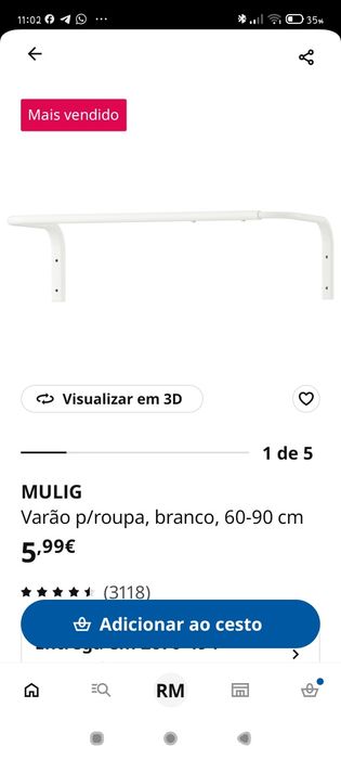 Varão para roupa.