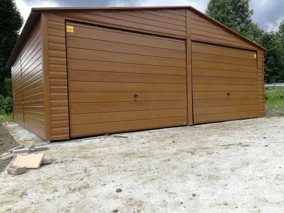 Ładny Garaż Blaszany Drewnopodobny -Montaż w Cenie -Garaże – Maj-Blach