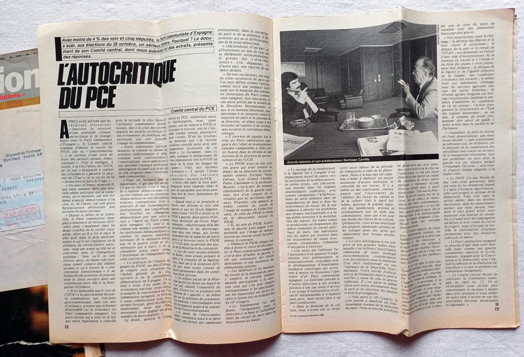 Revistas Révolution de 1982 dirigidas a Álvaro Cunhal