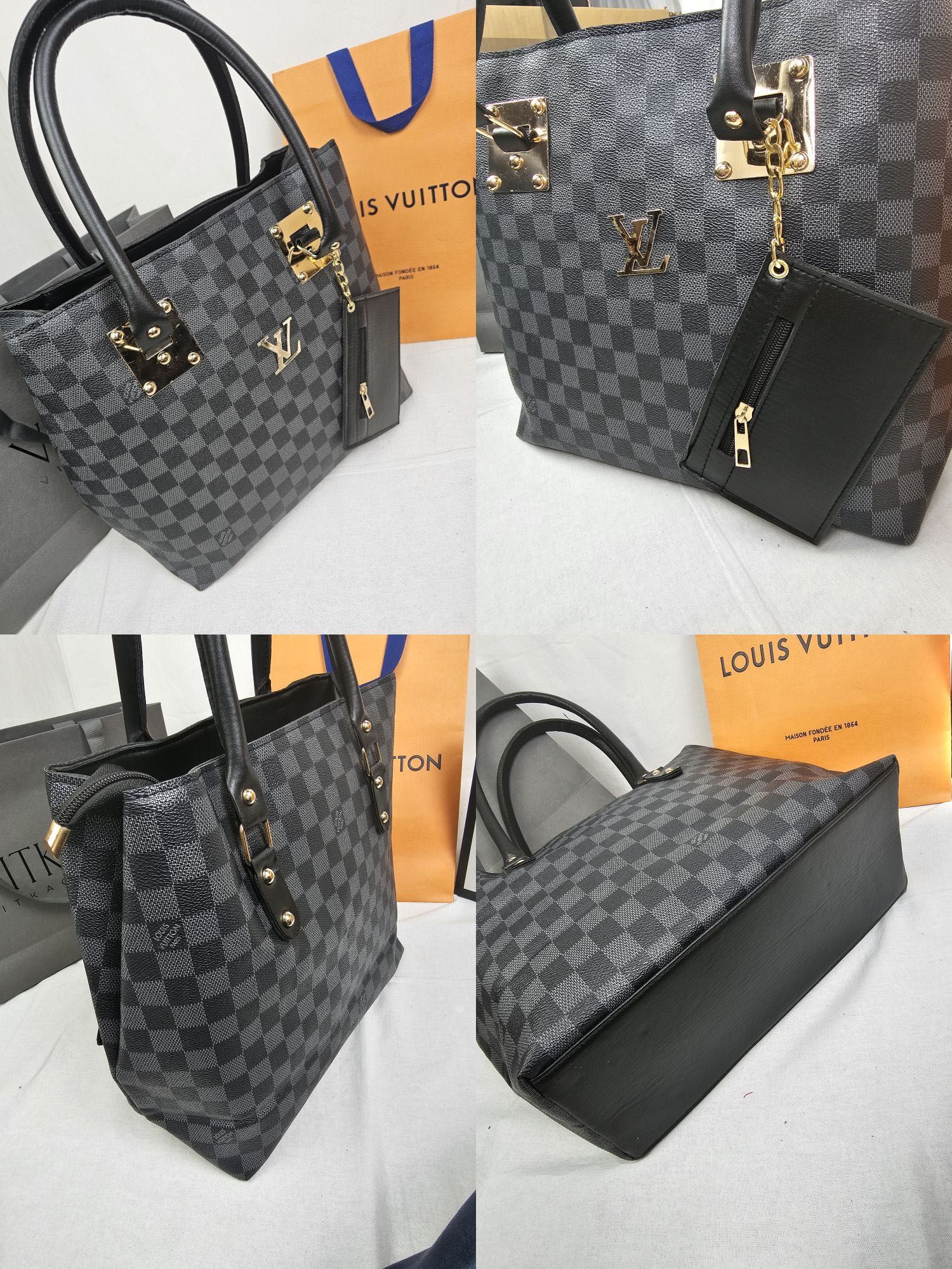 Torba z saszetka Louis Vuitton czarna kratka