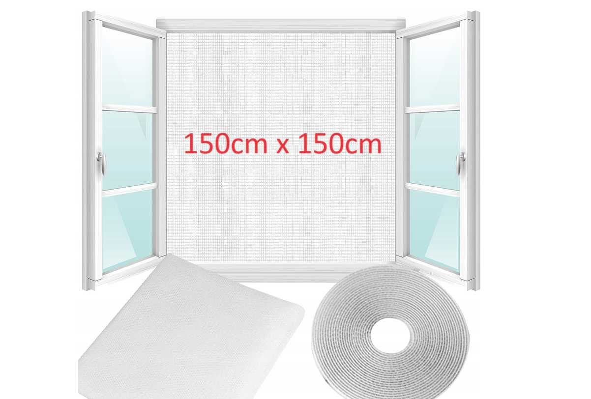 MOSKITIERA Okienna + TAŚMA RZEPOWA 150cm x 150cm Osłonka na okno komar