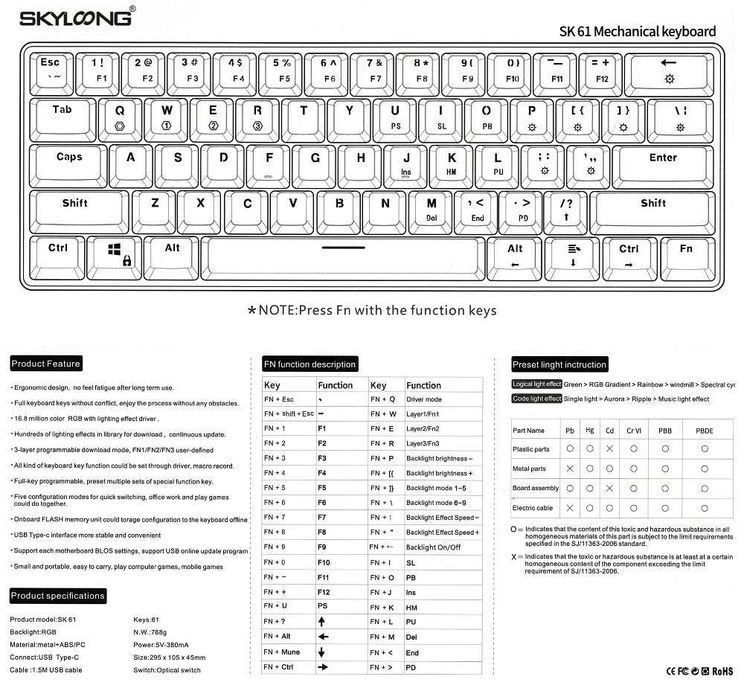 Механическая hotswap клавиатура Skyloong sk61 (optical brown geteron)