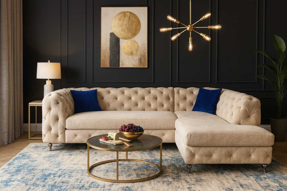 Narożnik Glamour z funkcją spania i pojemnikiem nowoczesny