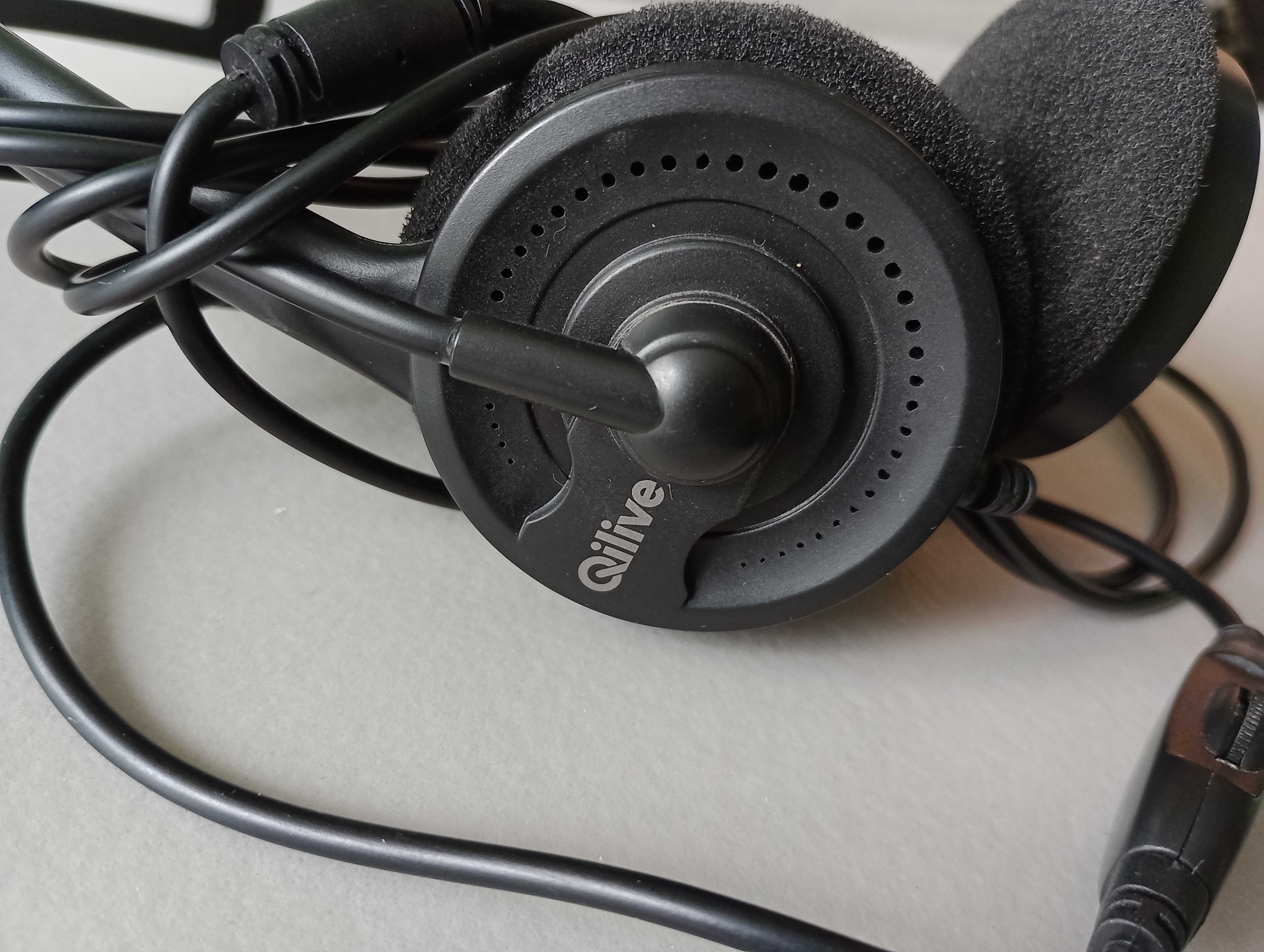 Słuchawki Qilive z mikrofonem i regulacją głośności. Używane. Kabel 2m