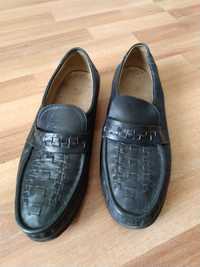 Черные кожаные мужские туфли без шнурков, размер 45, стелька 29 см