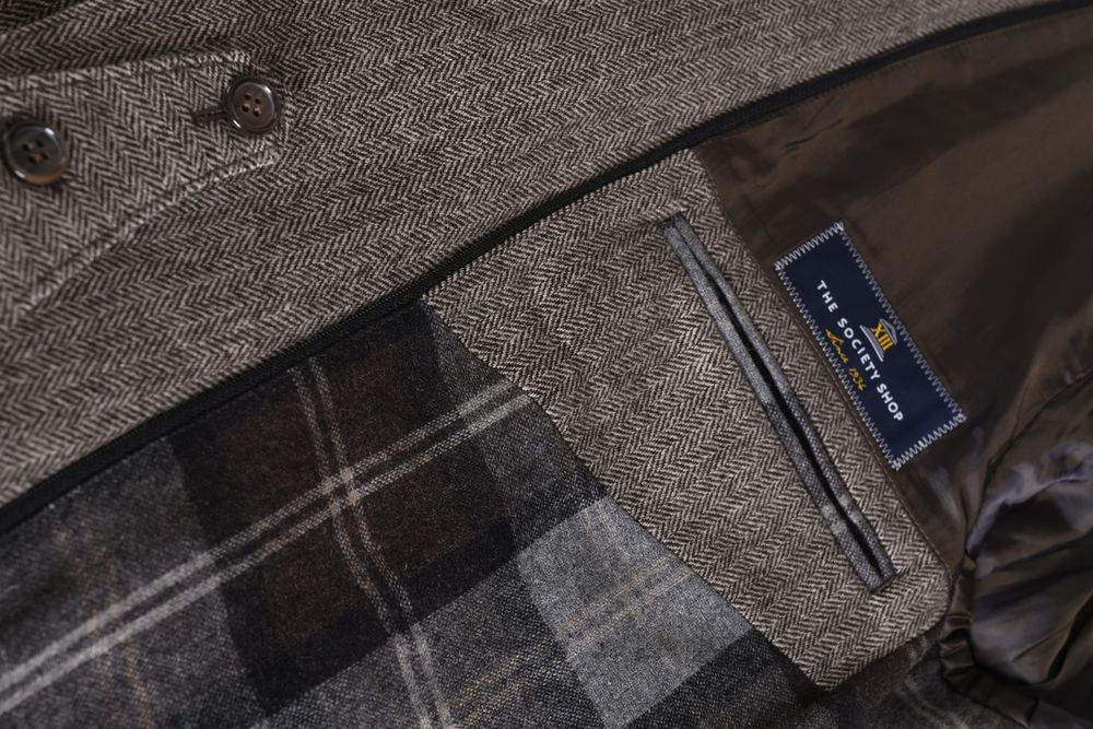 THE SOCIETY SHOP wełniana brązowa kurtka męska jodełka przejściowa 50