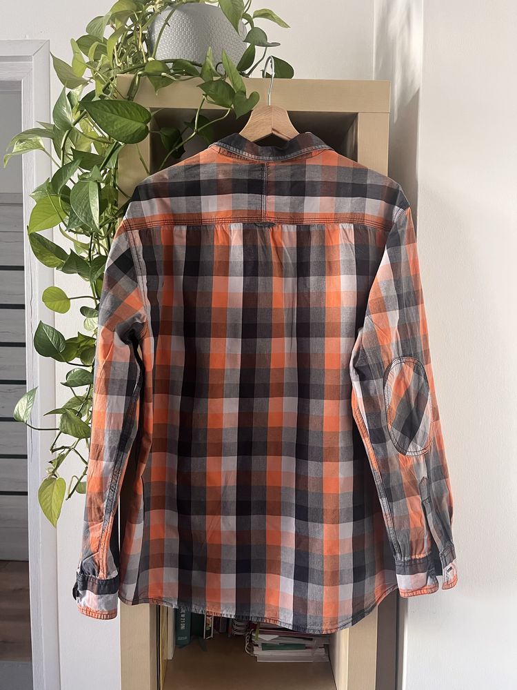 Męska pomarańczowa koszula w kratę, slim fit