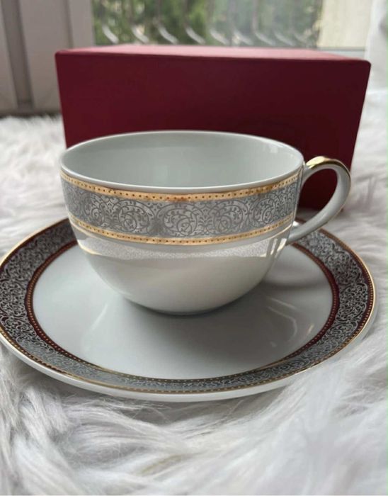 Porcelanowy ręcznie malowany zestaw fliżanka 200ml i talerzyk Ćmielów