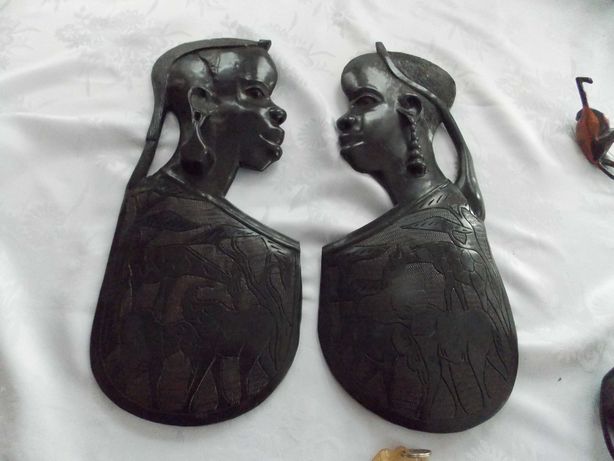 płaskorzeźba z hebanu z Afryki, kobieta i mężczyzna, komplet