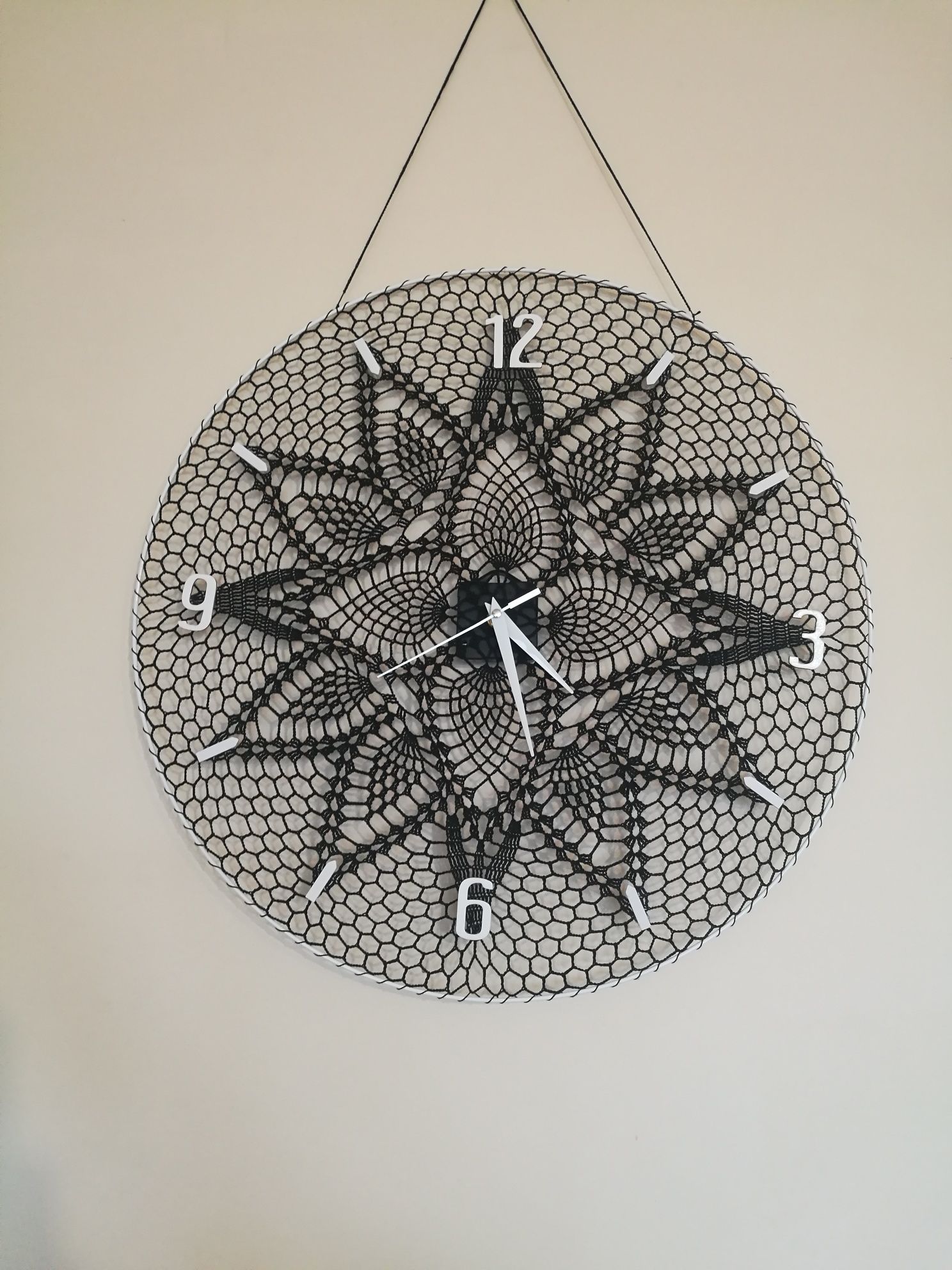 Zegar ścienny na szydełku 50cm handmade