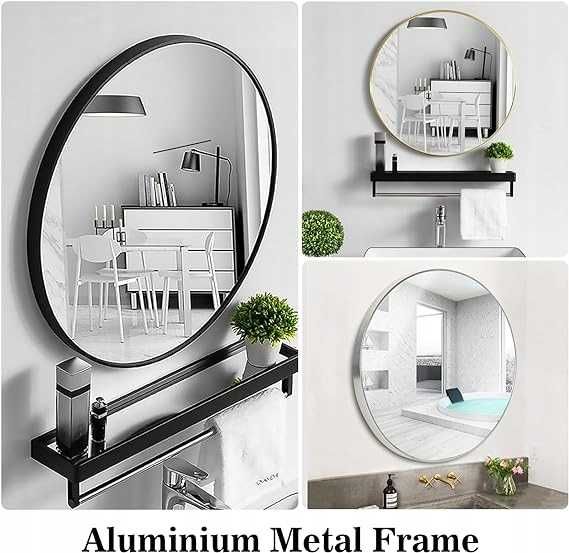 Lustro Okrągłe 40 cm Wąska Aluminiowa Rama LOFT