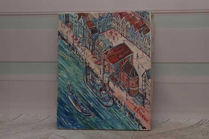 E. DWURNIK 2016 - Gdański Pejzaż - Miasto Gdańsk Port - Obraz Sztuka