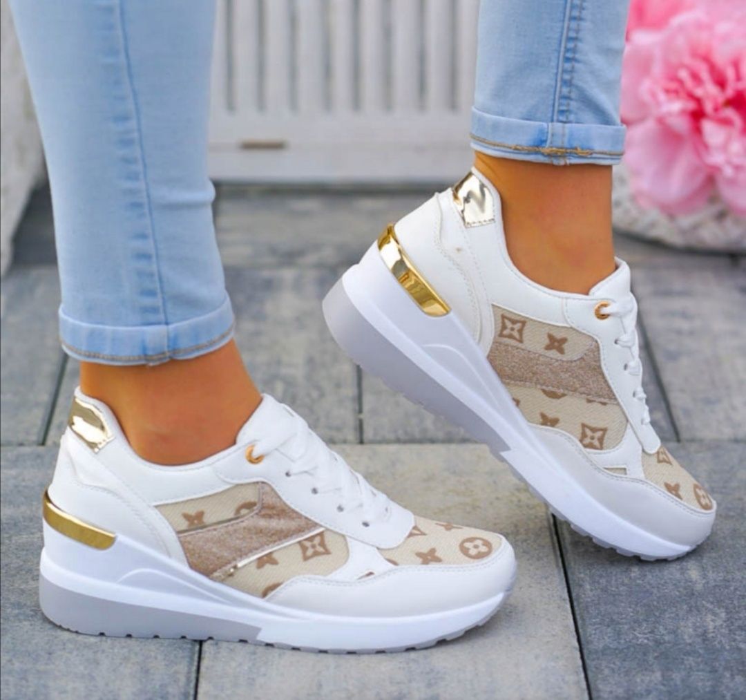 36 37 38 sneakersy 39 40 41 adidasy na niskiej koturnie z printem LV