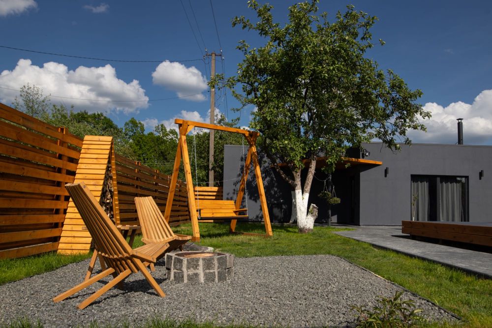 Відпочинок в AFrame будинку з сауною, альтанкою, мангалом в Денишах