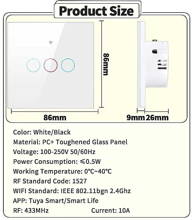 Zestaw Włącznik światła TUYA WIFI/Smart Home/1-2-3 Białe