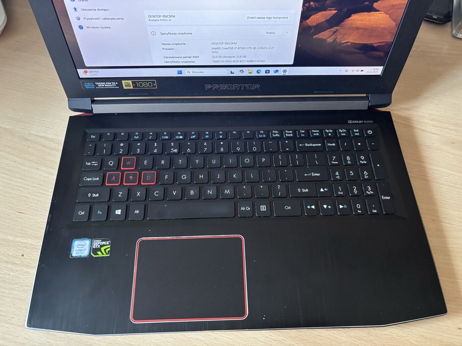 Acer Predator Helios 300 i7 GTX1050ti SSD 32Gb ram