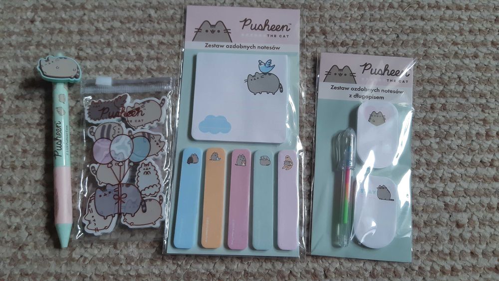Nowy zestaw Pusheen karteczki gumki długopis wymazywalny