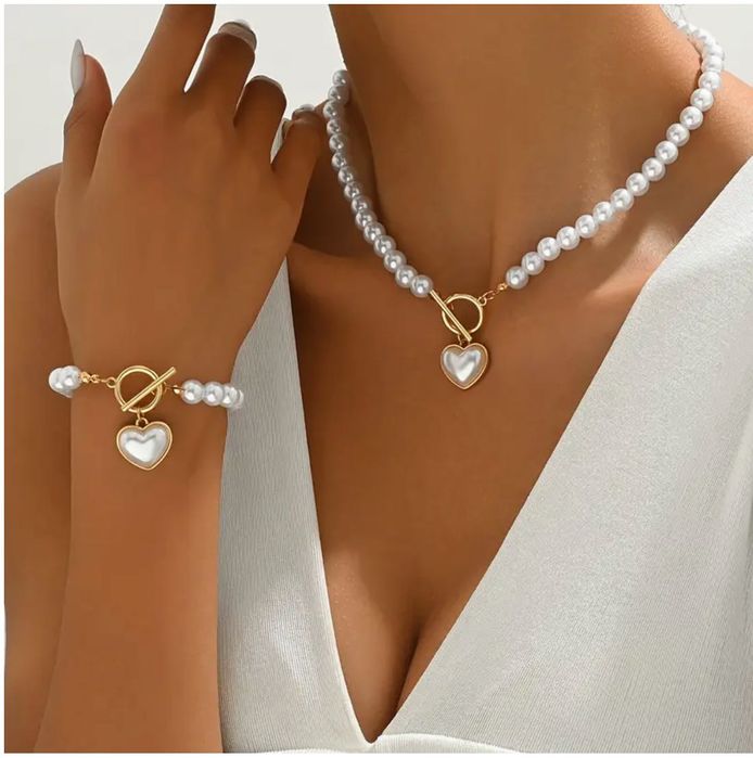 Colar + Pulseira Pérolas Brancas