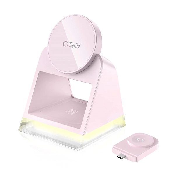 Ładowarka indukcyjna Tech-Protect QI15W-A43/3w1 MagSafe - różowa