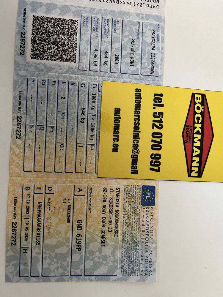 Boeckmann UNO 1 konna  2003r 1000 kgDMC