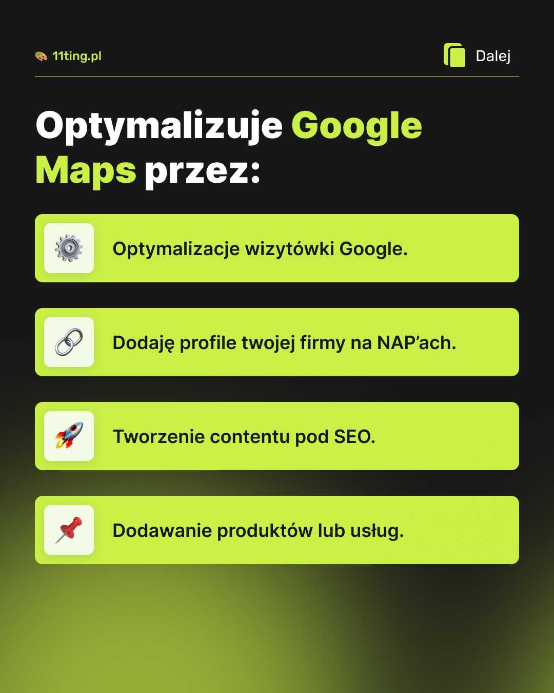 Wizytówki Google  / Kampanie na Google Maps / Optymalizacja Map Google