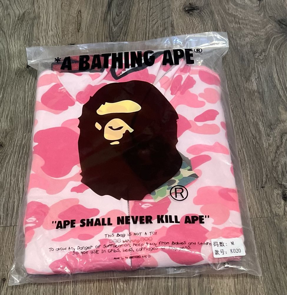 Кофта зипка Bape x pubg розовая мужская женская Бейп, Бэйп