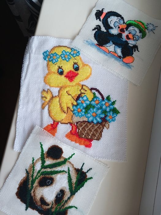 Картина вишита хрестиком. Каченя.Пінгвін.Панда.