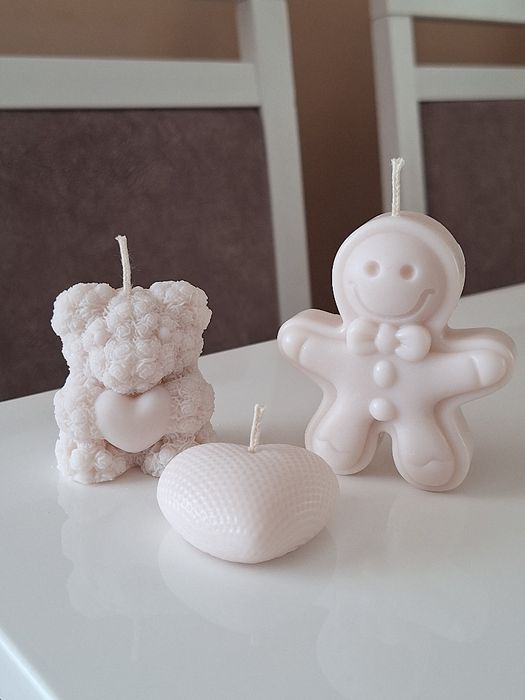 Świeca różany miś, pierniczek i serce