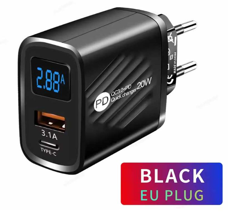 Зарядний пристрій. Швидка зарядка. 20 Вт. Колір-чорний, білий.