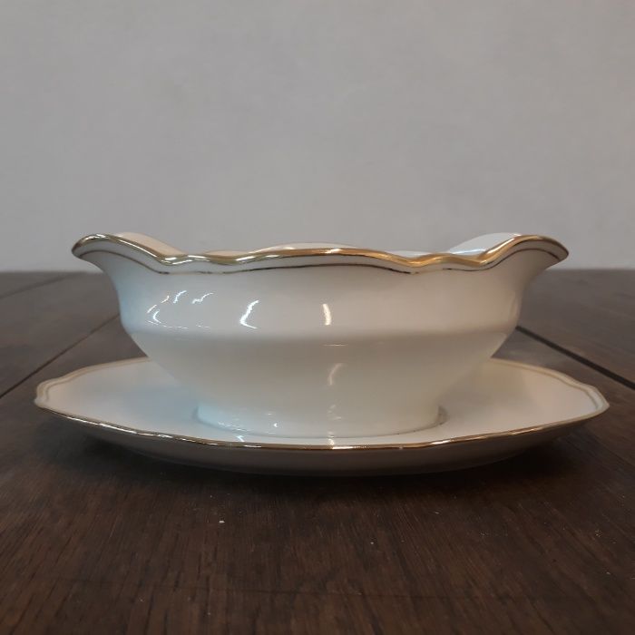 Sosjerka porcelanowa Langenthal Swiss biała złocenia
