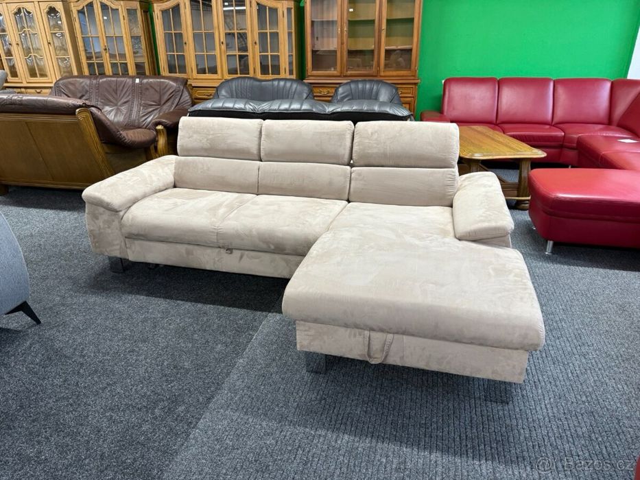 Beżowy narożnik używany z funkcją spania reg. Oparcia transport