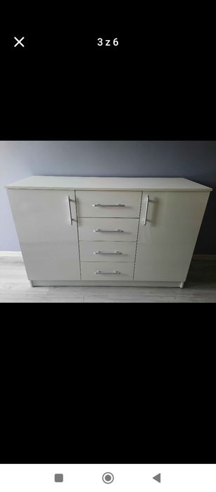 Zestaw mebli szafa przesuwna komoda biały połysk lustro