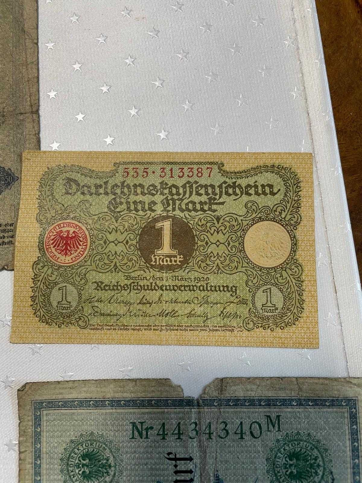 Zestaw banknotów niemieckich marek 1 10 100 marek stare