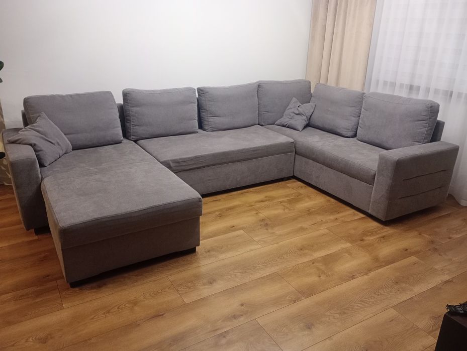 Narożnik sofa rozkładana kanapa szara duża