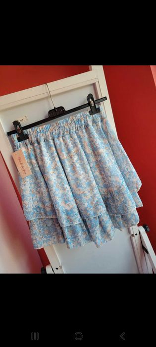 Spódniczka letnia nowa szyfon błękitna kwiecista