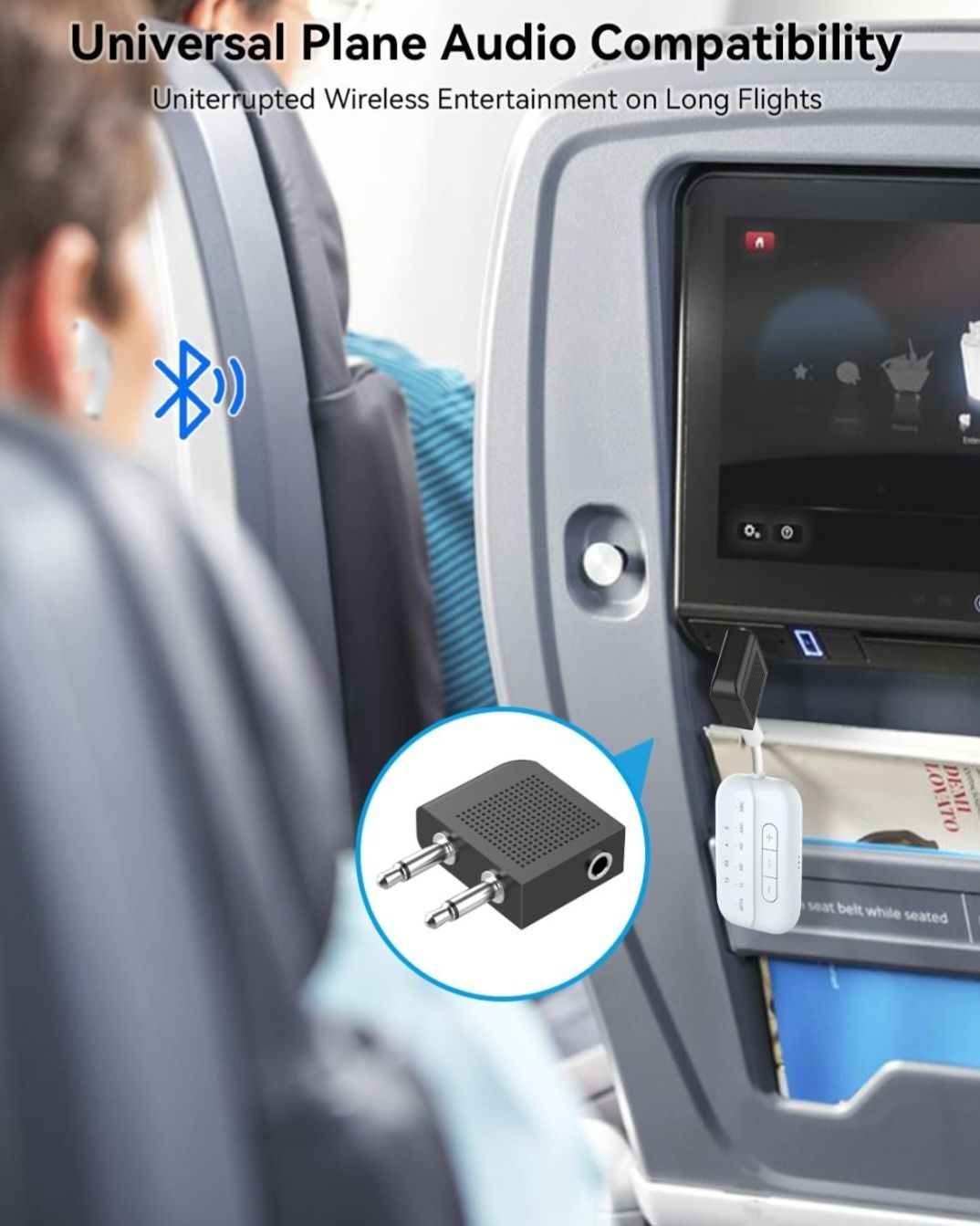 SANOTO Adapter Bluetooth do samolotu, 2 w 1