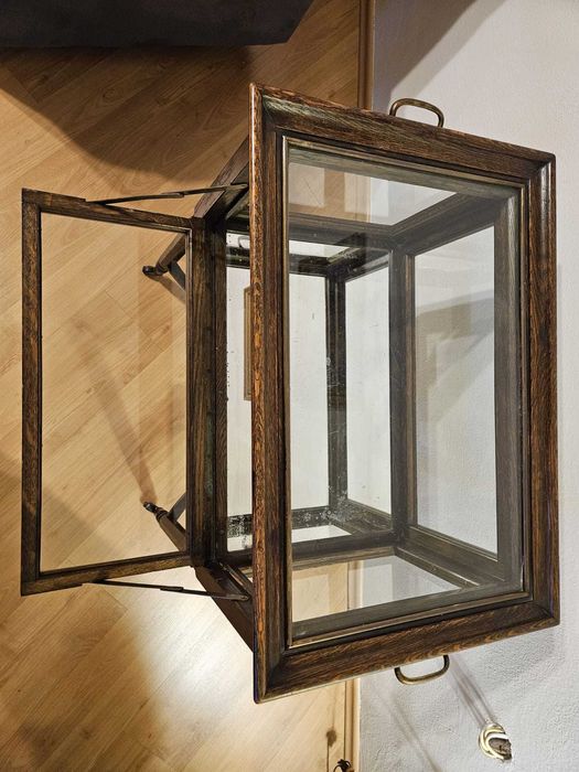 Stylowy barek / witrynka – drewno, szkło, lustro, na kółkach