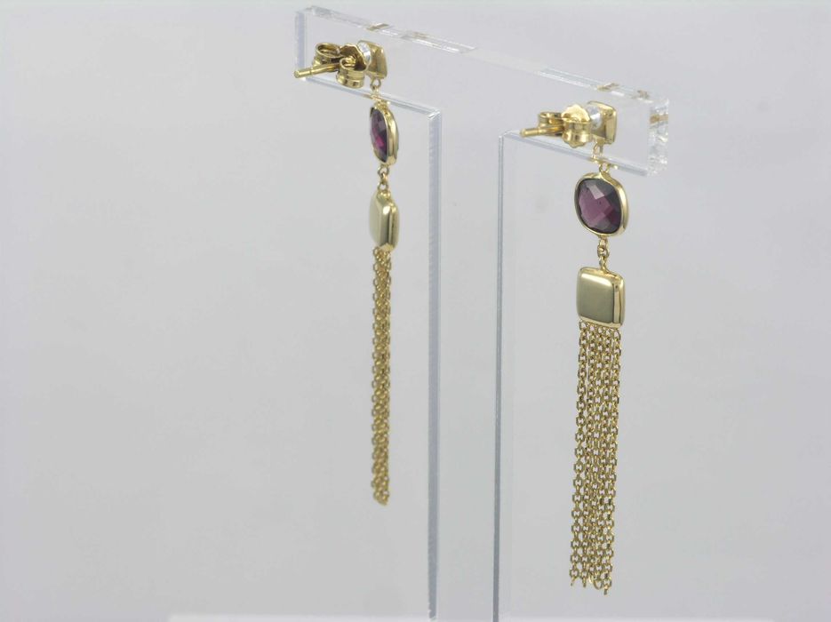 Złote kolczyki wiszące łańcuszki na sztyft  z cyrkonią próba 585