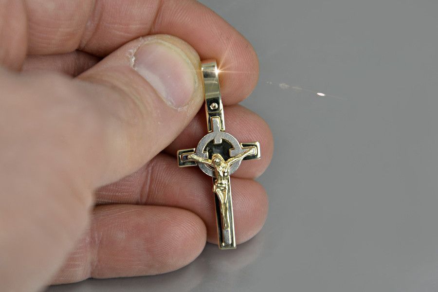 Złoty krzyż zawieszka krzyżyk Jezus żółte białe złoto ctc089 B